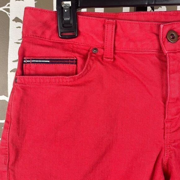 Tommy Hilfiger Red Frayed Hem Jean Shorts 2 - Picture 3 of 5